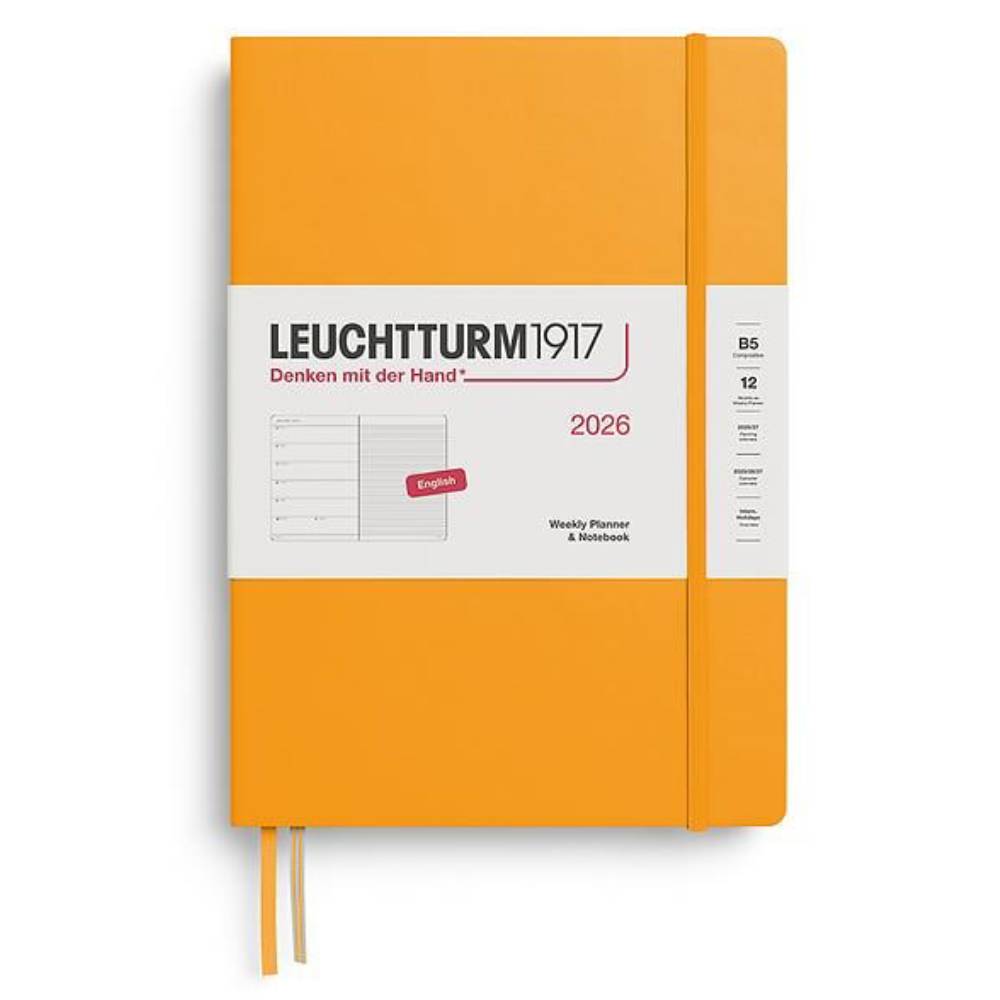 LEUCHTTURM Tablet Boy (B5) 12 Aylık Ajanda ve Not Defteri (Çizgili) 2026 Sert Kapak, İngilizce, Gündoğumu Sarı